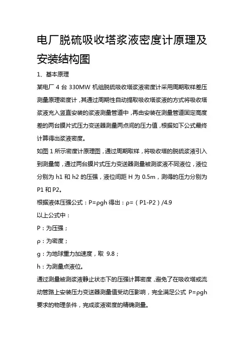 电厂脱硫吸收塔浆液密度计原理及安装结构图