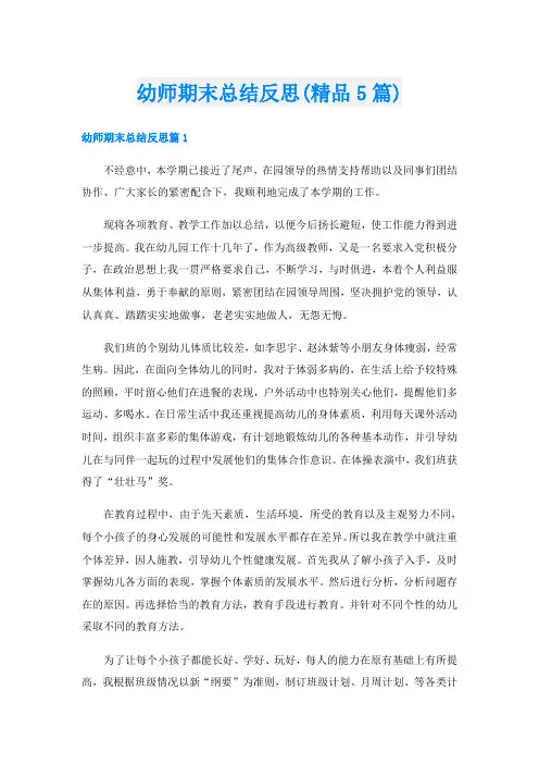 幼师期末总结反思(精品5篇)