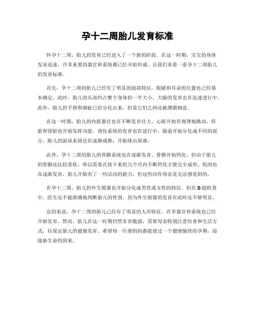 孕十二周胎儿发育标准