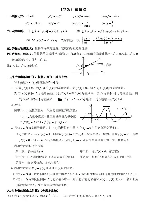高中《导数》知识点总结