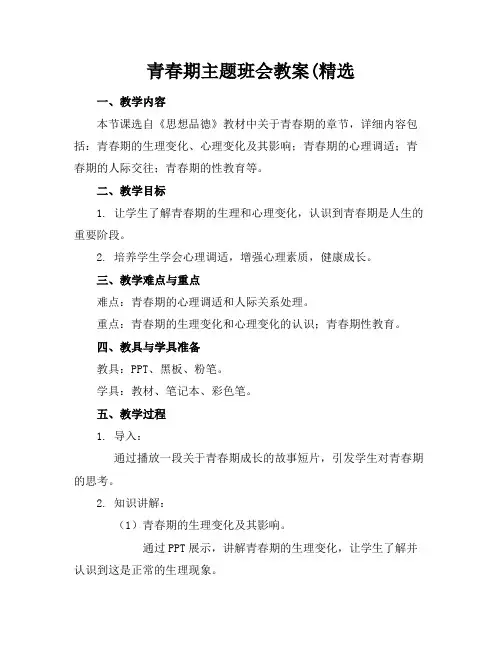 青春期主题班会教案2