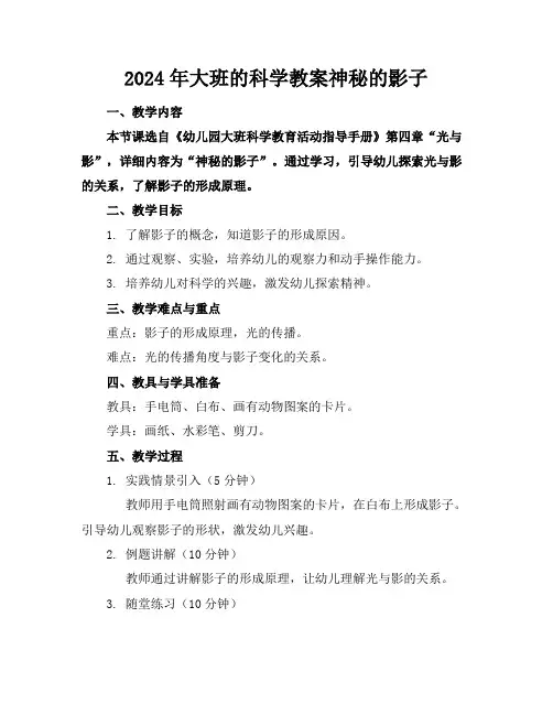 2024年大班的科学教案神秘的影子