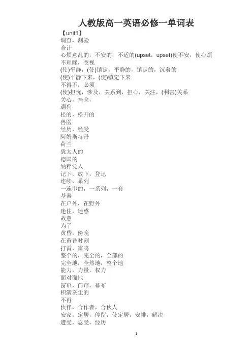 高一英语必修一单词默写版