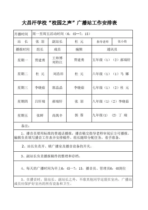 “校园之声”广播站安排表