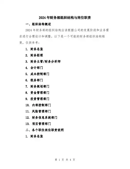 2024年财务部组织结构与岗位职责