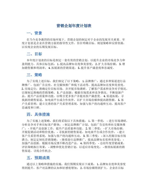 营销企划年度计划表