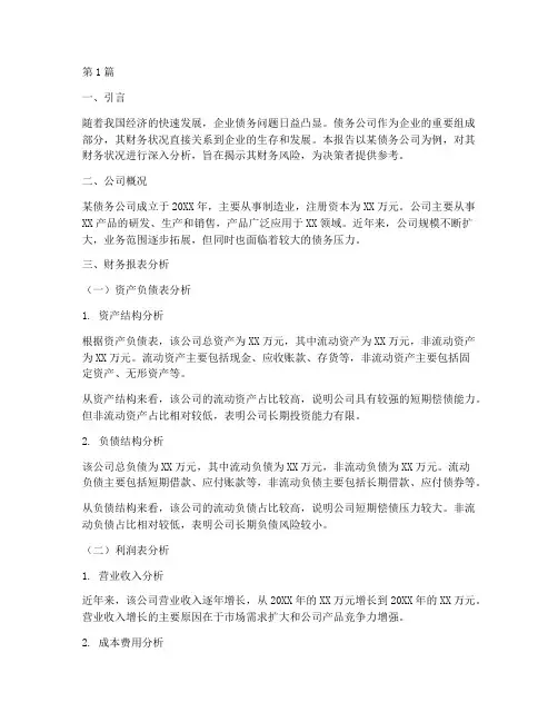 债务公司的财务分析报告(3篇)