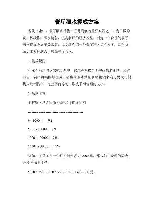 餐厅酒水提成方案