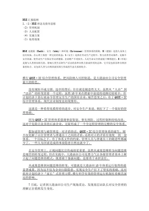 HSE汇报提纲