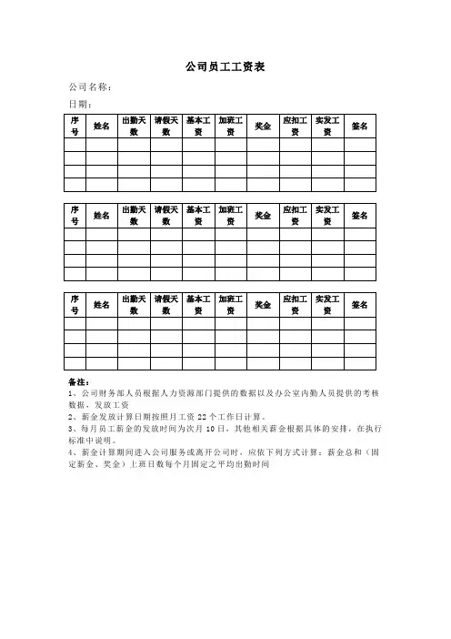 公司员工工资表