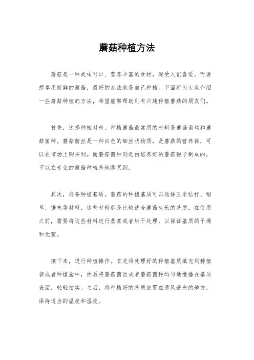 蘑菇种植方法