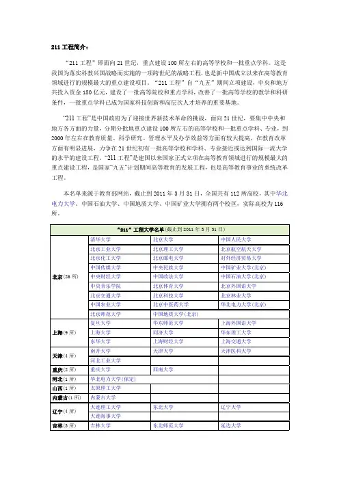 最新最全中国211和985大学名单大全