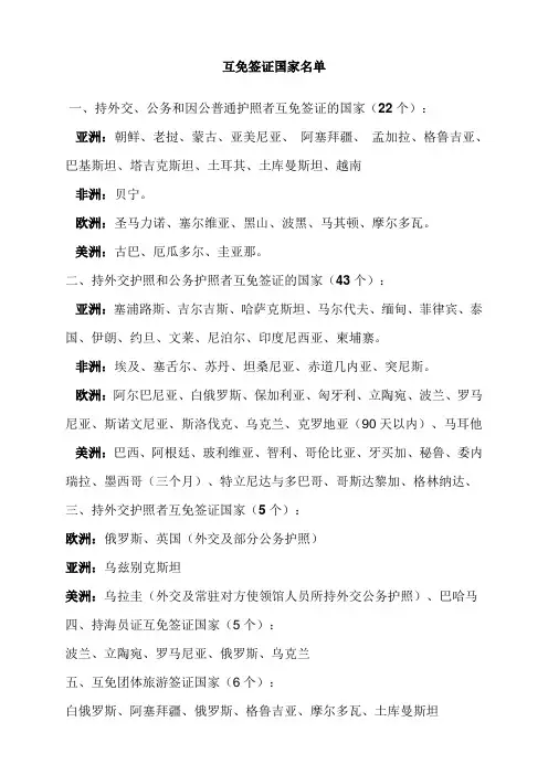 互免签证国家名单