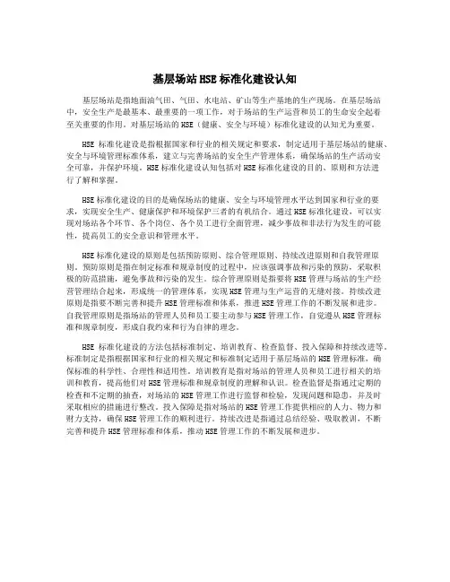 基层场站HSE标准化建设认知