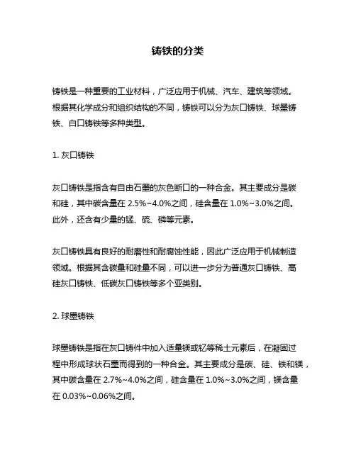 铸铁的分类问题回答