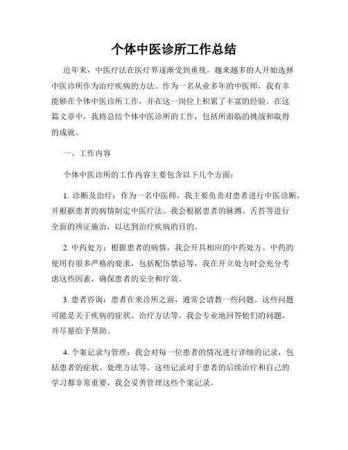 个体中医诊所工作总结