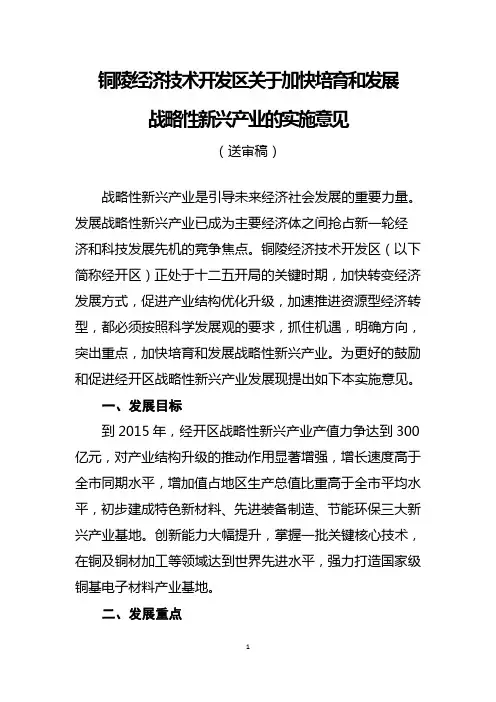 铜陵经济技术开发区关于加快培育和发展战略性新兴产业的意见