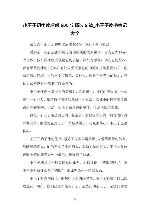 小王子初中读后感600字精选5篇_小王子读书笔记大全