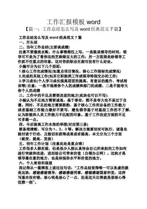 工作汇报模板word
