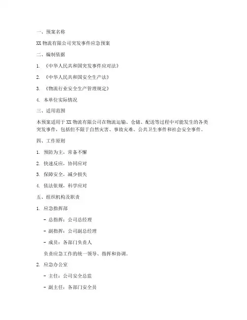 物流单位应急预案模板范本