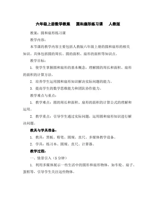 六年级上册数学教案圆和扇形练习课人教版