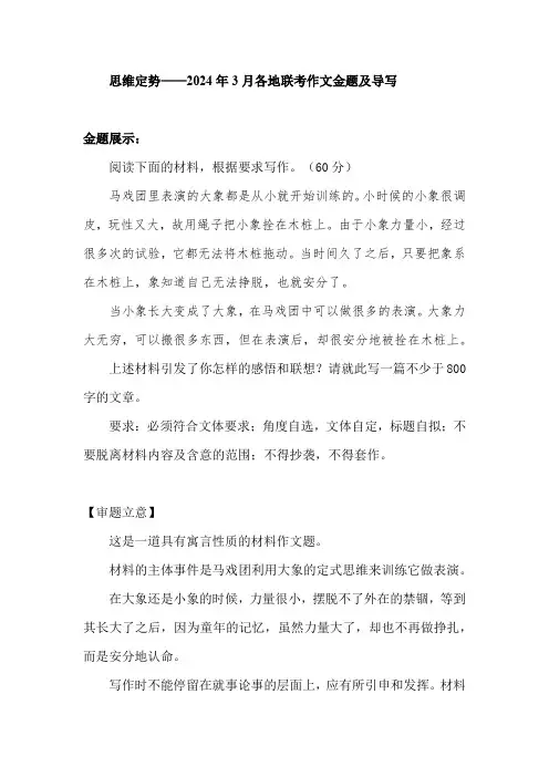 2024届高考写作指导：思维定势