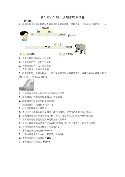 濮阳市八年级上册期末物理试卷