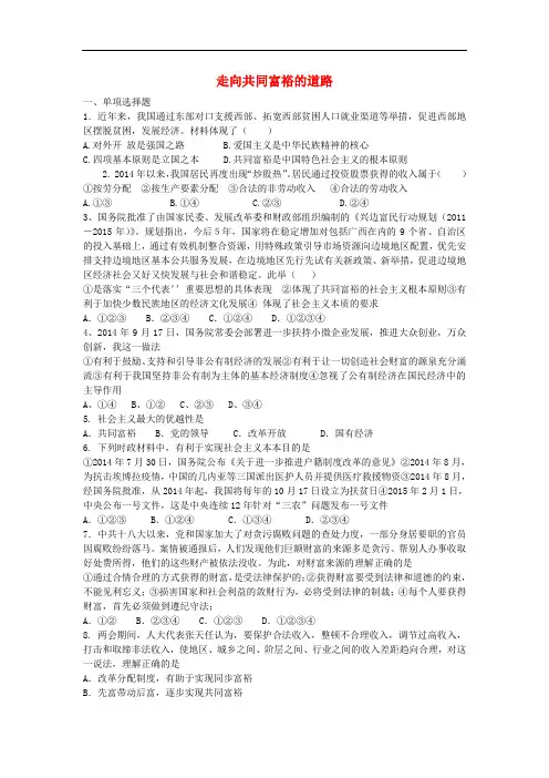 九年级政治全册 第七课 第2框 走向共同富裕的道路练习