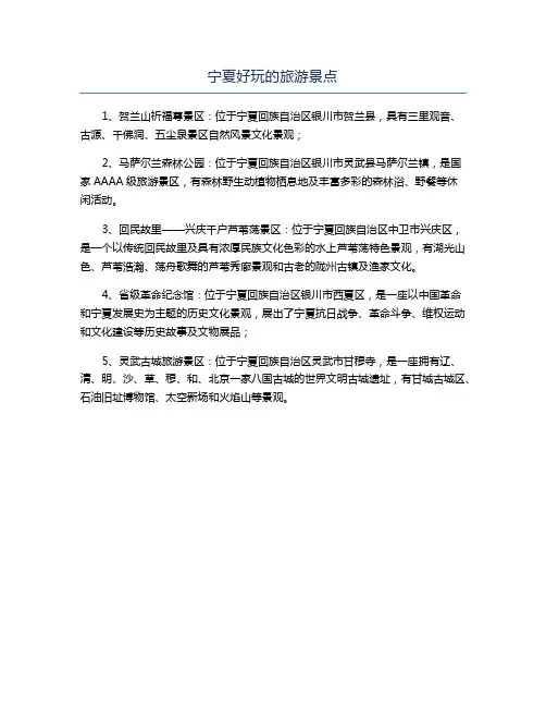 宁夏好玩的旅游景点