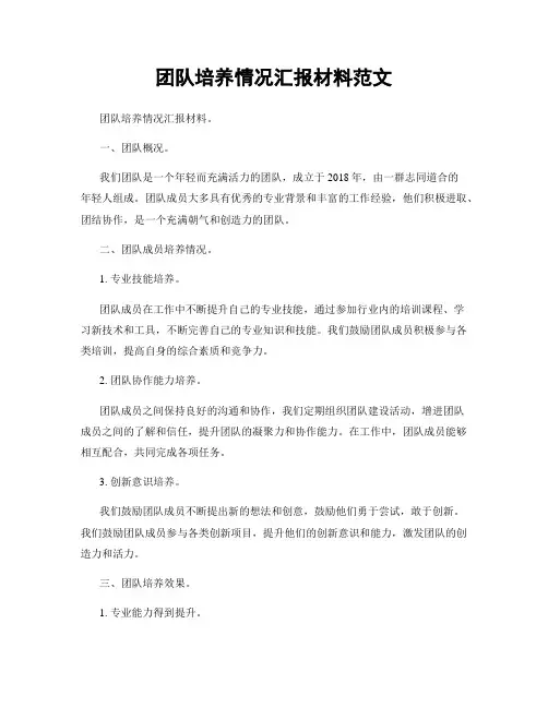 团队培养情况汇报材料范文