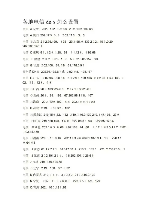 「中国电信、联通、网通、铁通DNS大全」