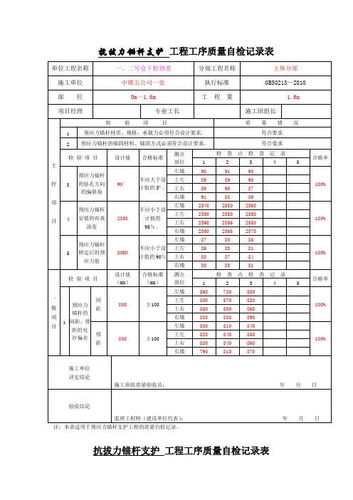 预应力锚杆支护工程工序质量验收记录表
