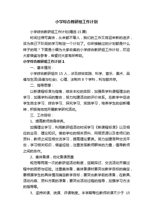 小学综合教研组工作计划