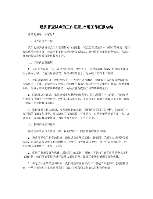 经济普查试点的工作汇报_市场工作汇报总结