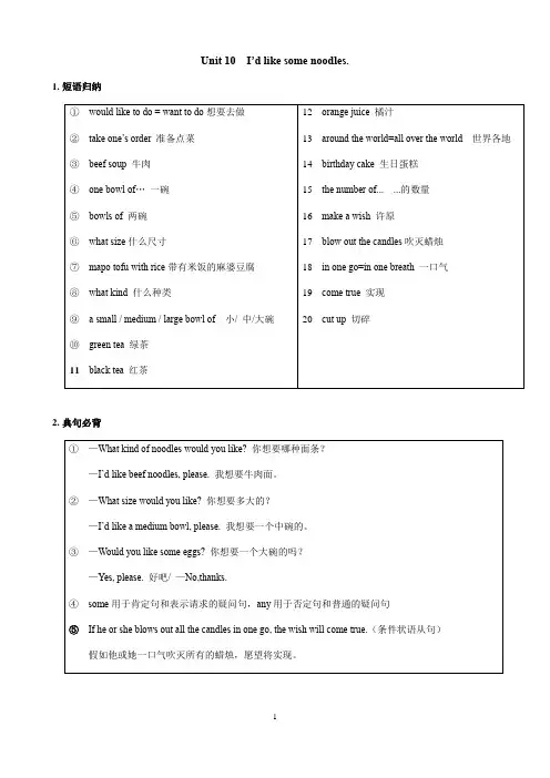 人教版七年级下册英语Unit 10 知识点语法归纳总结