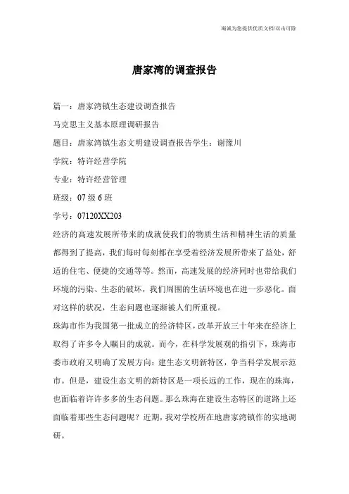 唐家湾的调查报告