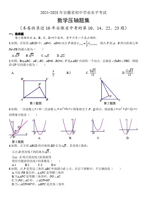 2024-2025年安徽省中考数学压轴题集