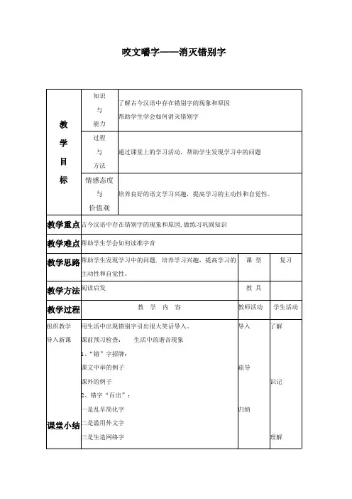 咬文嚼字——消灭错别字 精品课教案