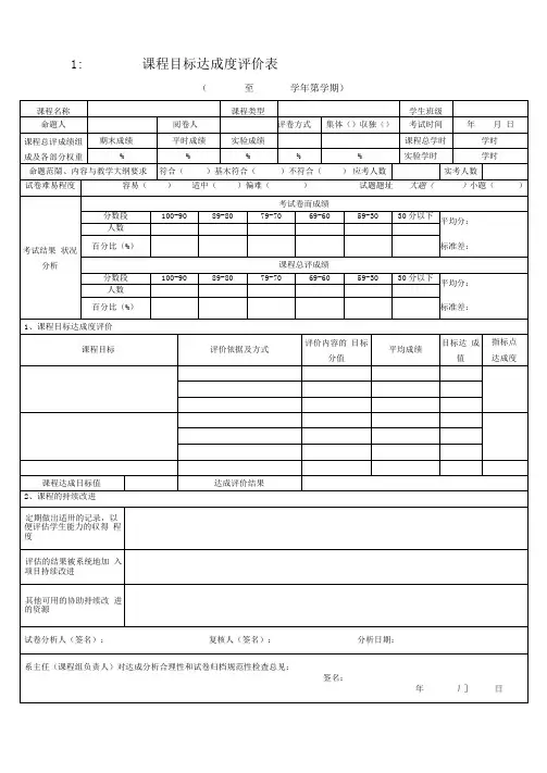 课程目标达成度评价表
