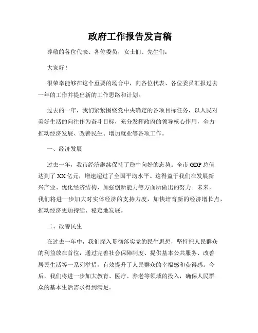  政府工作报告发言稿