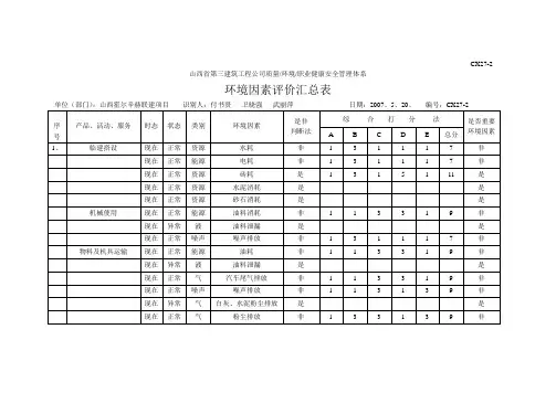 环境因素汇总评价表