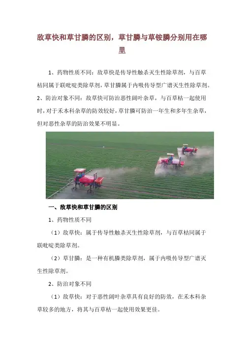 敌草快和草甘膦的区别,草甘膦与草铵膦分别用在哪里