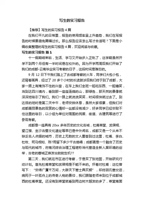 【推荐】写生的实习报告4篇