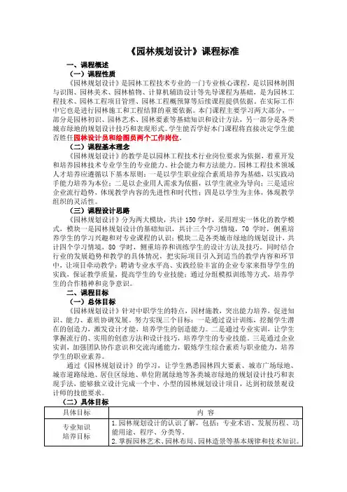 园林规划设计课程标准