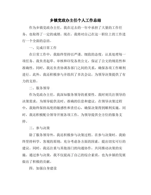 乡镇党政办主任个人工作总结