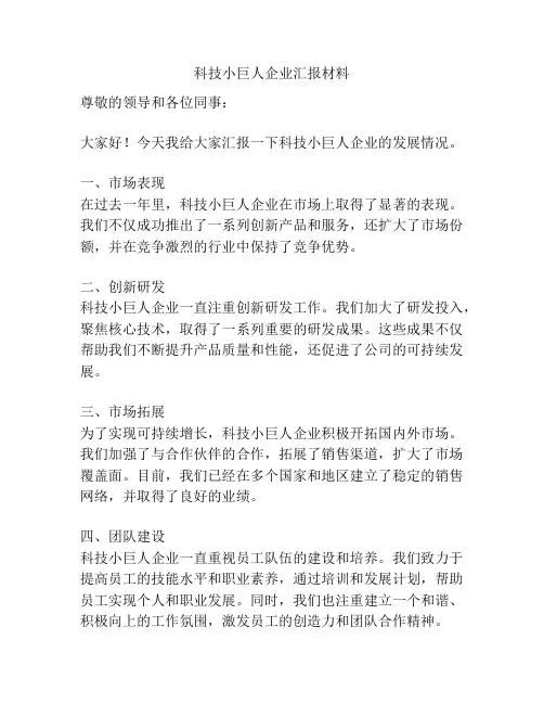 科技小巨人企业汇报材料