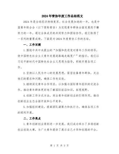 2024年青协年度工作总结范文