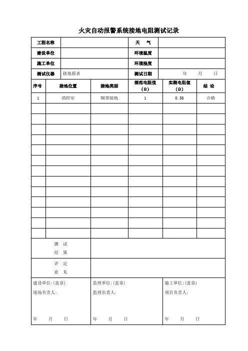 消防电(接地电阻、绝缘电阻、控制器安装检查记录、系统调试报告、试运行记录)