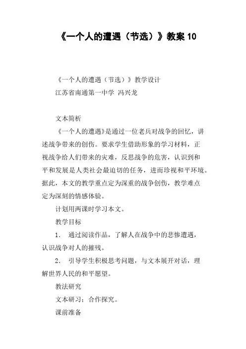 《一个人的遭遇(节选)》教案