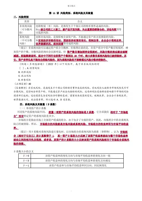2022年考研重点之风险类别、系统风险及其衡量